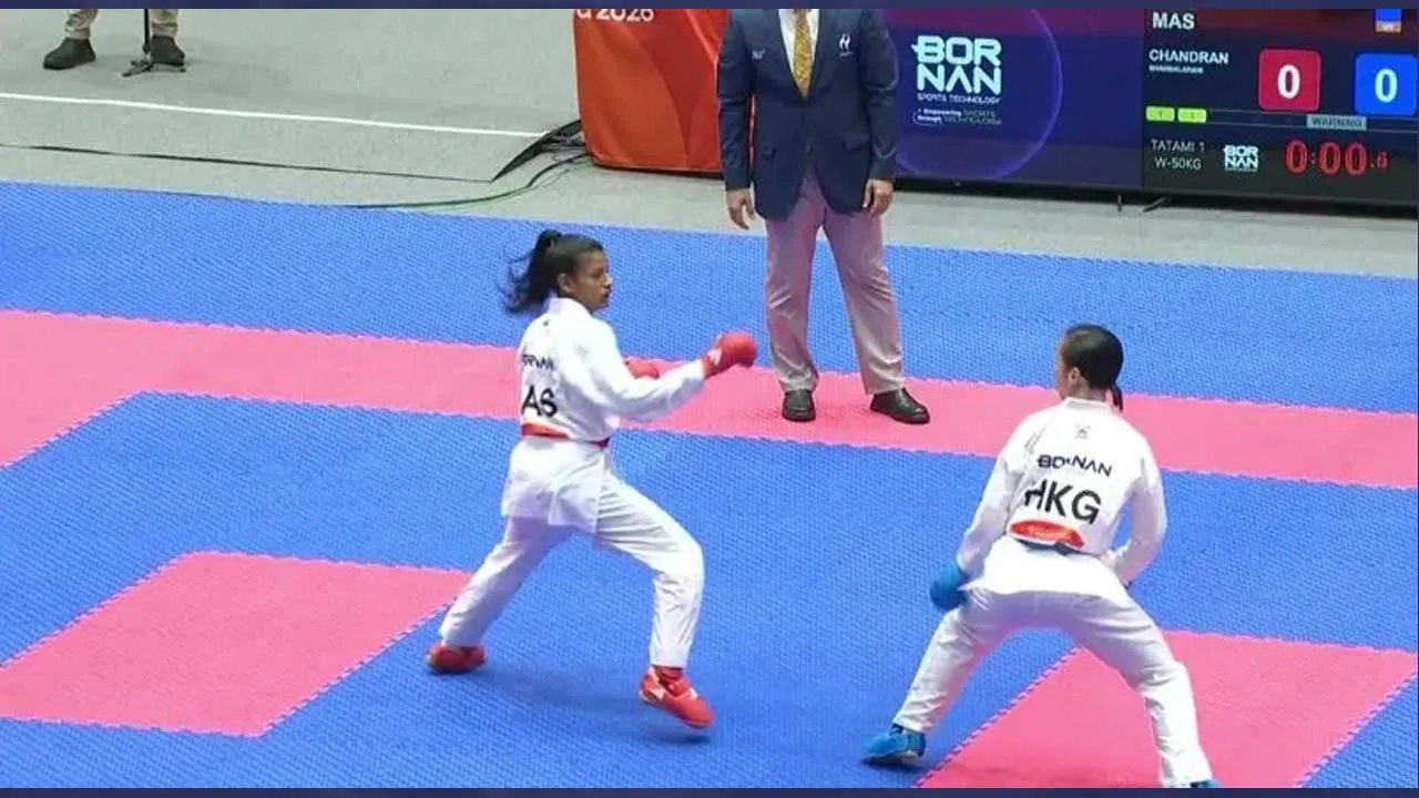 Karate terus membutirkan pingat emas kejutan dalam Sukan Asia Aichi-Nagoya 2026 apabila Ratu karate negara, C. Shahmalarani, mengungguli acara kumite wanita B-50kg di Gimnasium Toyohashi sebentar tadi.