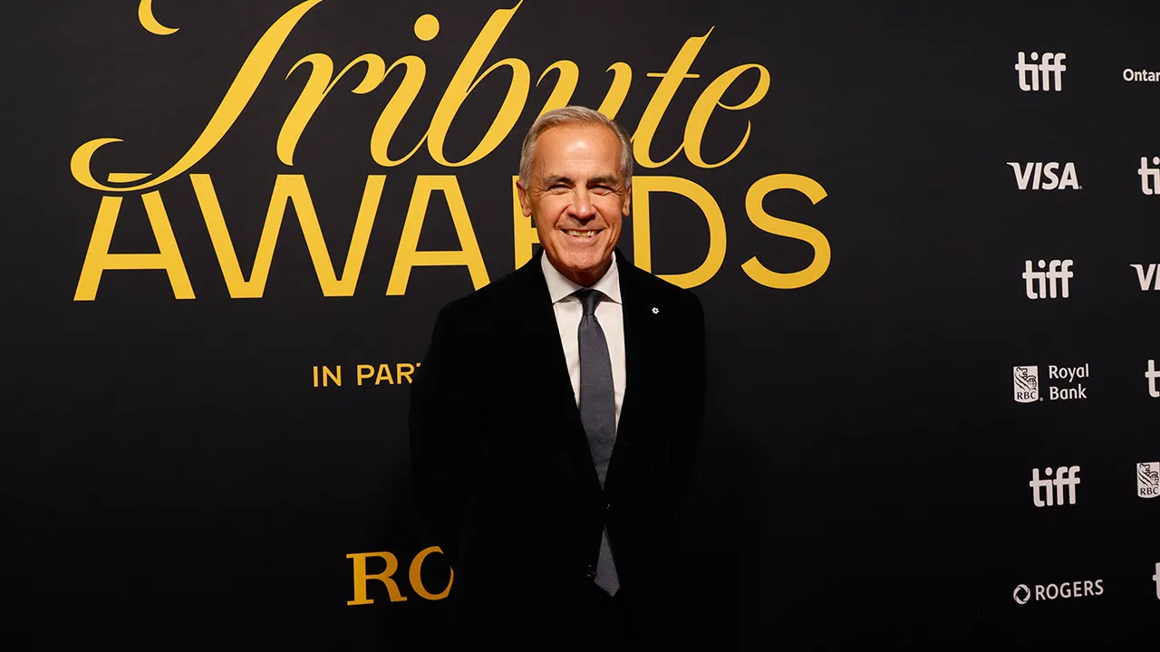 Canadian Prime Minister Mark Carney arrives at the TIFF Tribute Awards at the Fairmont Royal York hotel during the Toronto International Film Festival on Sunday, Sept. 13, 2026, in Toronto. (Photo by Joel C Ryan/Invision/AP)