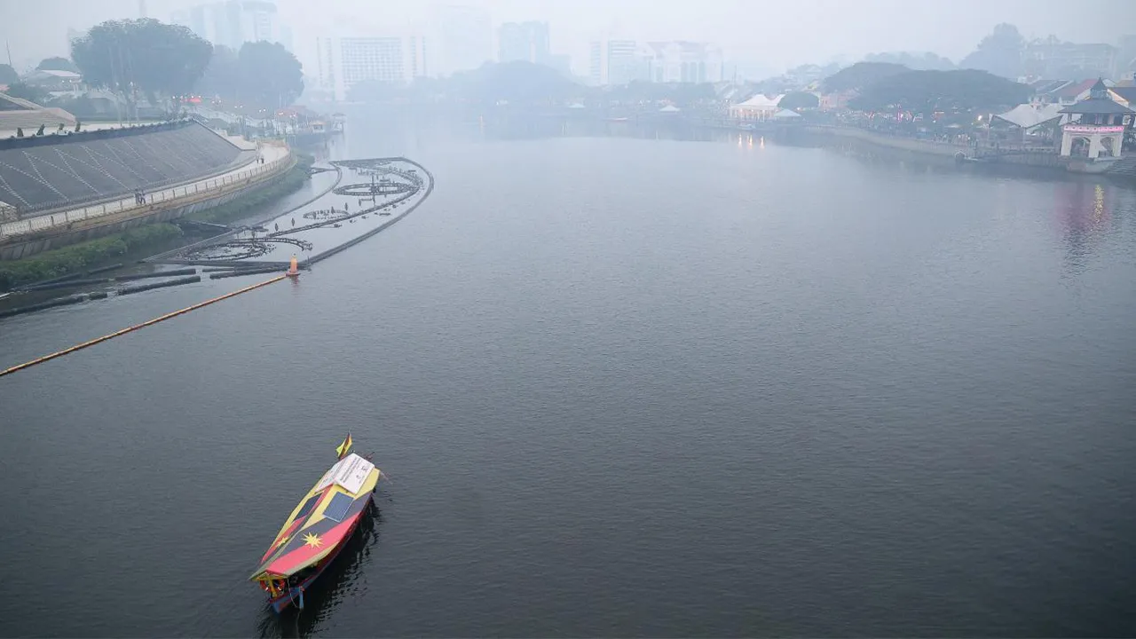 KUCHING, 30 Ogos - Pemandangan berjerebu dirakam berhampiran Tebingan Sungai Kuching yang mencatatkan bacaan Indeks Pencemaran Udara (IPU) 299 iaitu sangat tidak sihat setakat 11 pagi ini. - fotoBERNAMA (2026) HAK CIPTA TERPELIHARA  photographed by: RUSHDAN MANAN