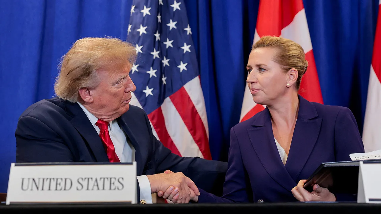 US President Donald Trump shakes hands with Danish Prime Minister Mette Frederiksen as they attend a trilateral signing event with Greenland Prime Minister Jens-Frederik Nielsen (not pictured), regarding a deal on Greenland's security, during the 81st United Nations General Assembly (UNGA), in New York City, US, September 22, 2026. REUTERS/Kylie Cooper
