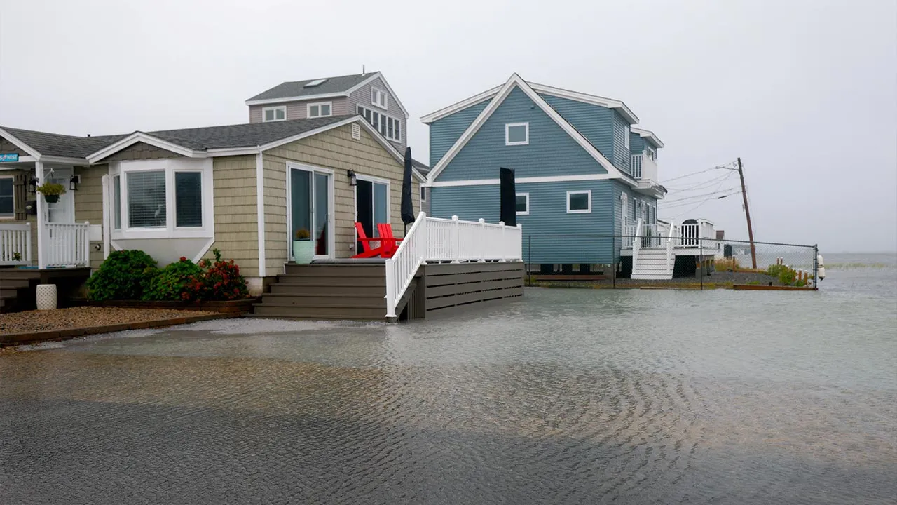 Tidal flooding next to homes, as a strong nor'easter coastal storm batters the US northeast coast, in Hampton, New Hampshire, US, September 27, 2026. REUTERS/CJ Gunther