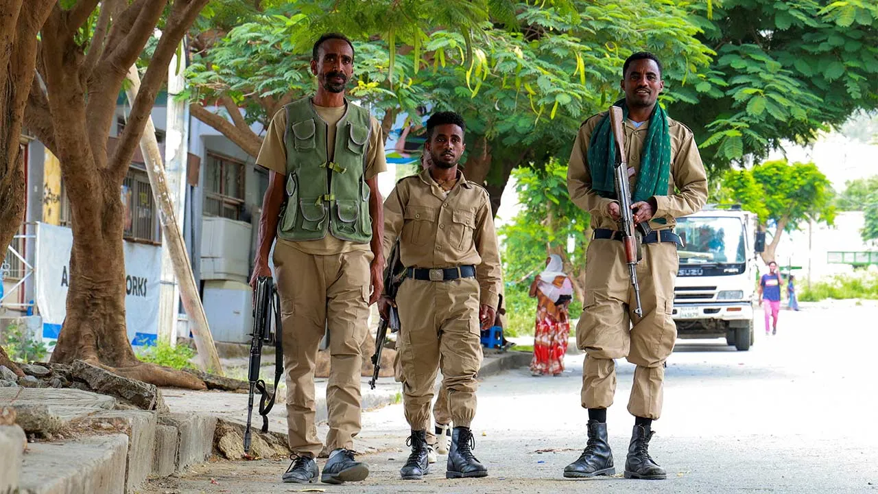 Members of the Tigrayan forces patrol along a street as tensions intensify after the forces launched a major offensive against the federal government in multiple locations, in Mekelle, Tigray Region, Ethiopia, September 24, 2026. Obtained by REUTERS TPX IMAGES OF THE DAY