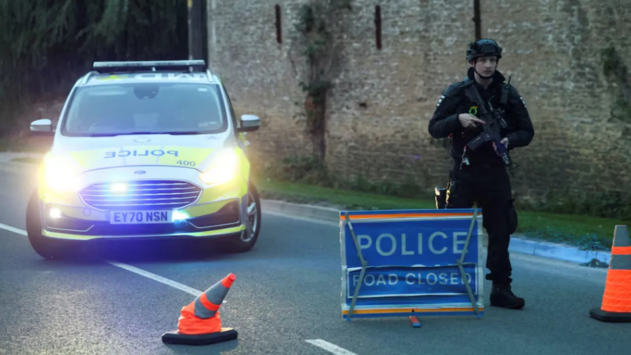 ] A police officer blocks a road near the RAF Fairford airbase, which hosts United States Air Force (USAF) personnel, in Fairford, Gloucestershire, Britain, September 27, 2026. REUTERS