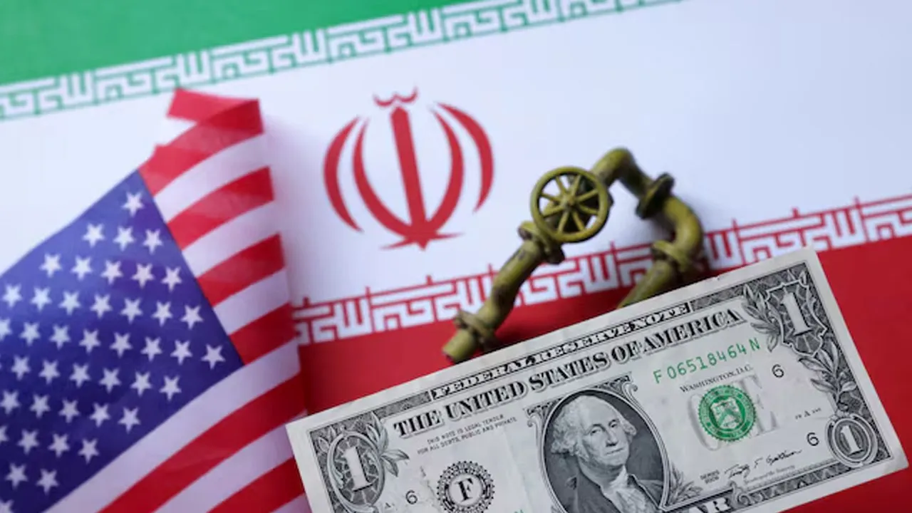 A model of a natural gas pipeline, U.S. and Iran flags and a one dollar banknote are seen in this illustration taken June 18, 2025. REUTERS/Dado Ruvic/Illustration