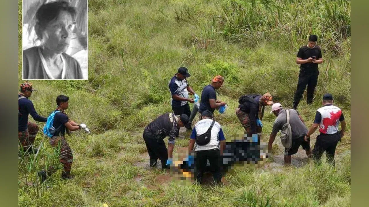 Mayat Kuang Poh (gambar kecil) ditemukan oleh pasukan penyelamat di lokasi kira-kira 500 meter dari kawasan rumahnya._Sinar Harian