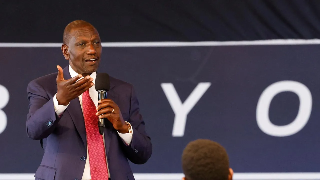 Kenya's President William Ruto gestures as he speaks during the launch of the 'National Conversation Beyond 2030' at the KICC, Nairobi, Kenya, August 12, 2026. REUTERS/Monicah Mwangi
