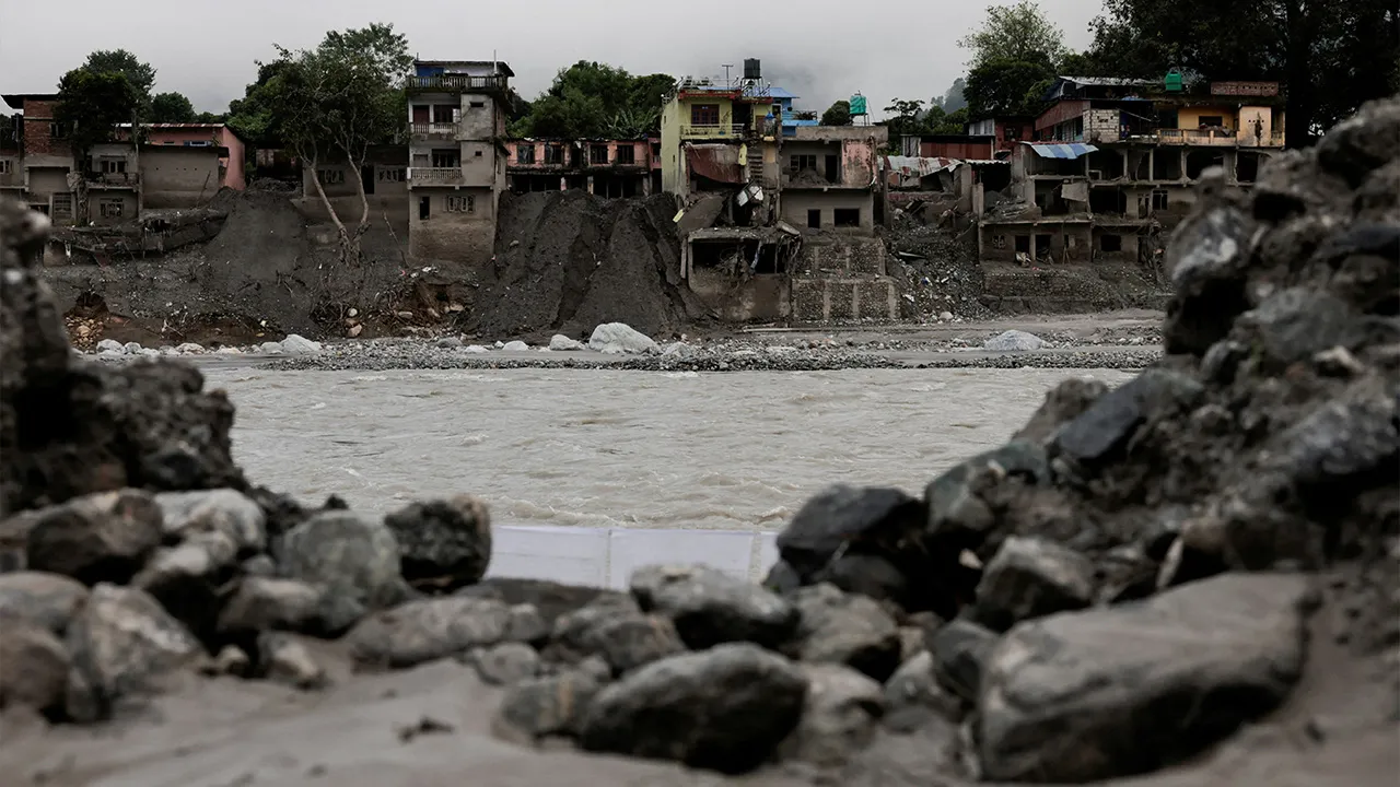 Damaged houses following deadly flash floods and a mudslide, in Devighat, Nuwakot district, Nepal, September 21, 2026. REUTERS