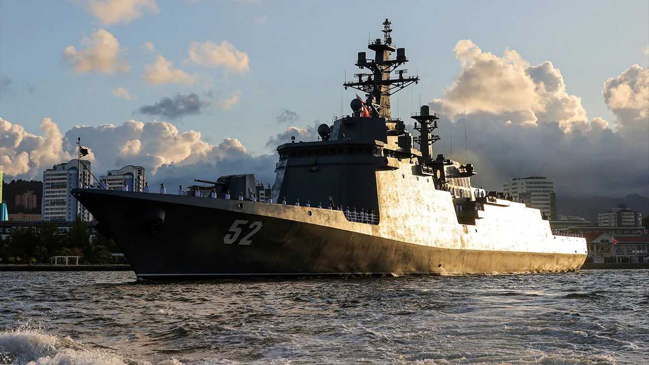 The destroyer "Kang Kon", on the day of its commissioning ceremony, at Wonsan Port, North Korea, September 6, 2026, in this picture released by North Korea's official Korean Central News Agency. KCNA via REUTERS