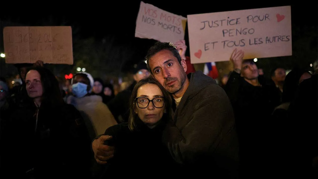 People take part in a citizen gathering in support of victims and to denounce the trivialisation of racist hatred, following the October 23 shooting in Trappes on the outskirts of Paris in which 26-year-old Pengo Bossio Wangi was killed, in Trappes, France, October 30, 2026. REUTERS/Pedro Nunes TPX IMAGES OF THE DAY