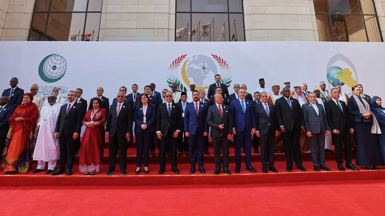 Foreign ministers leaders pose for a group photo ahead the opening session of the 52nd Council of Foreign Ministers of the Organization of Islamic Cooperation (OIC) in Baghdad, Iraq, Saturday, Oct. 17, 2026. (AP Photo/Hadi Mizban)