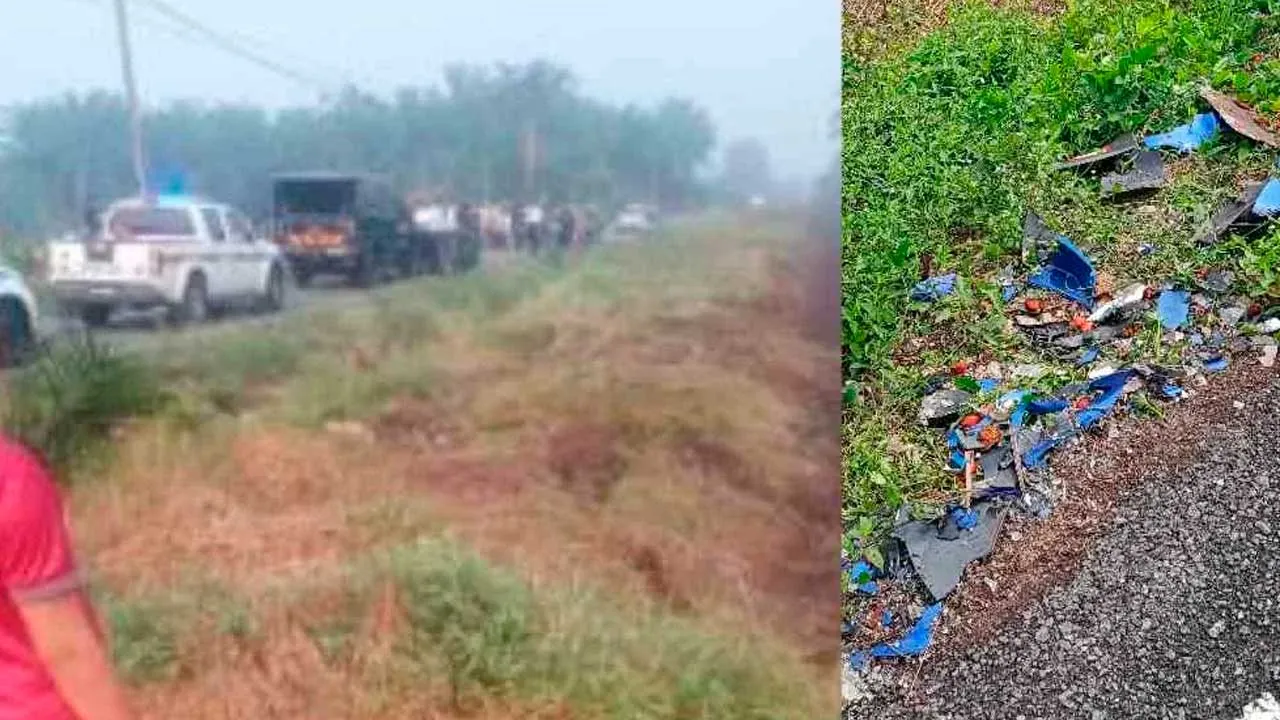 Tiga beradik maut dipercayai dalam perjalanan ke sekolah, dalam kejadian di Jalan Parit Haji Sirat, Pontian, pagi ini. - Foto Sinar Harian