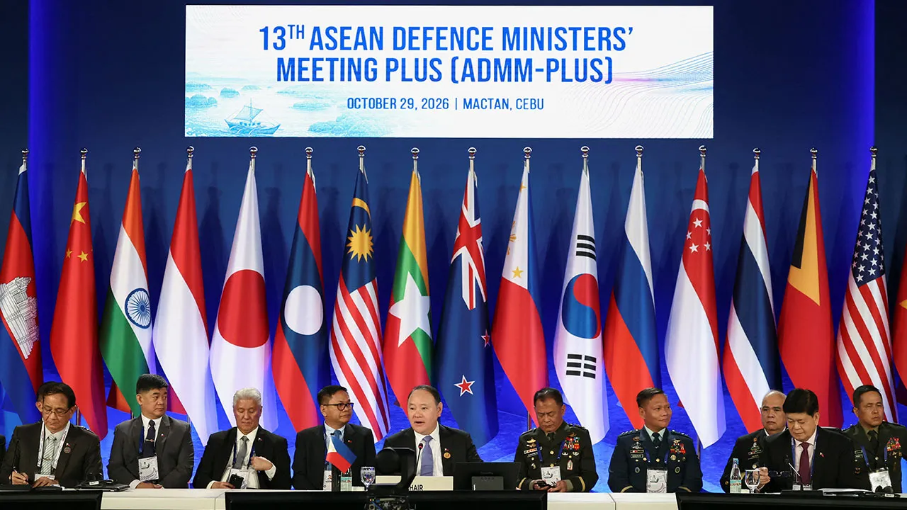 Philippine Defense Secretary Gilberto Teodoro Jr. delivers opening remarks during the 13th ASEAN Defence Ministers’ Meeting-Plus (ADMM-Plus), in Cebu, Philippines, October 29, 2026. REUTERS/Eloisa Lopez/Pool