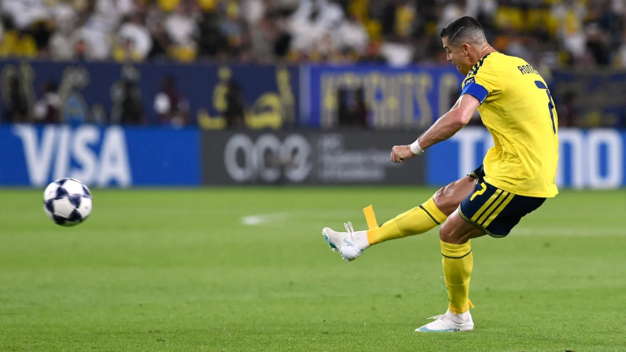 Soccer Football - AFC Champions League Elite - Al Nassr v Neftchi Fergana - Al Awwal Park, Riyadh, Saudi Arabia - October 12, 2026 Al Nassr's Cristiano Ronaldo shoots at goal REUTERS