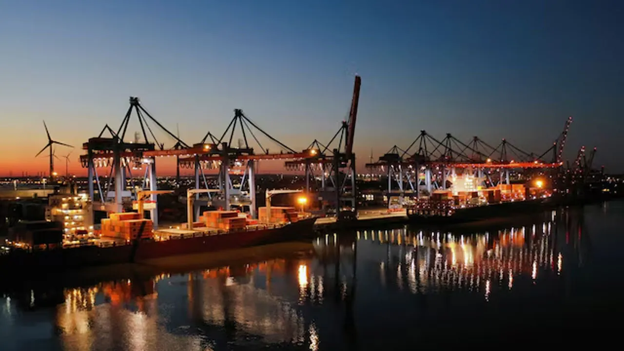 Container ships are seen at the loading terminal "Altenwerder" in the port of Hamburg, Germany, February 17, 2025. Picture taken with a drone. REUTERS/Fabian Bimmer