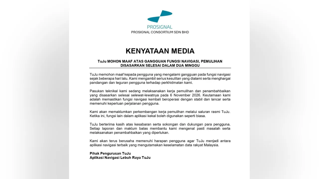 Aplikasi Tuju mohon maaf atas gangguan navigasi