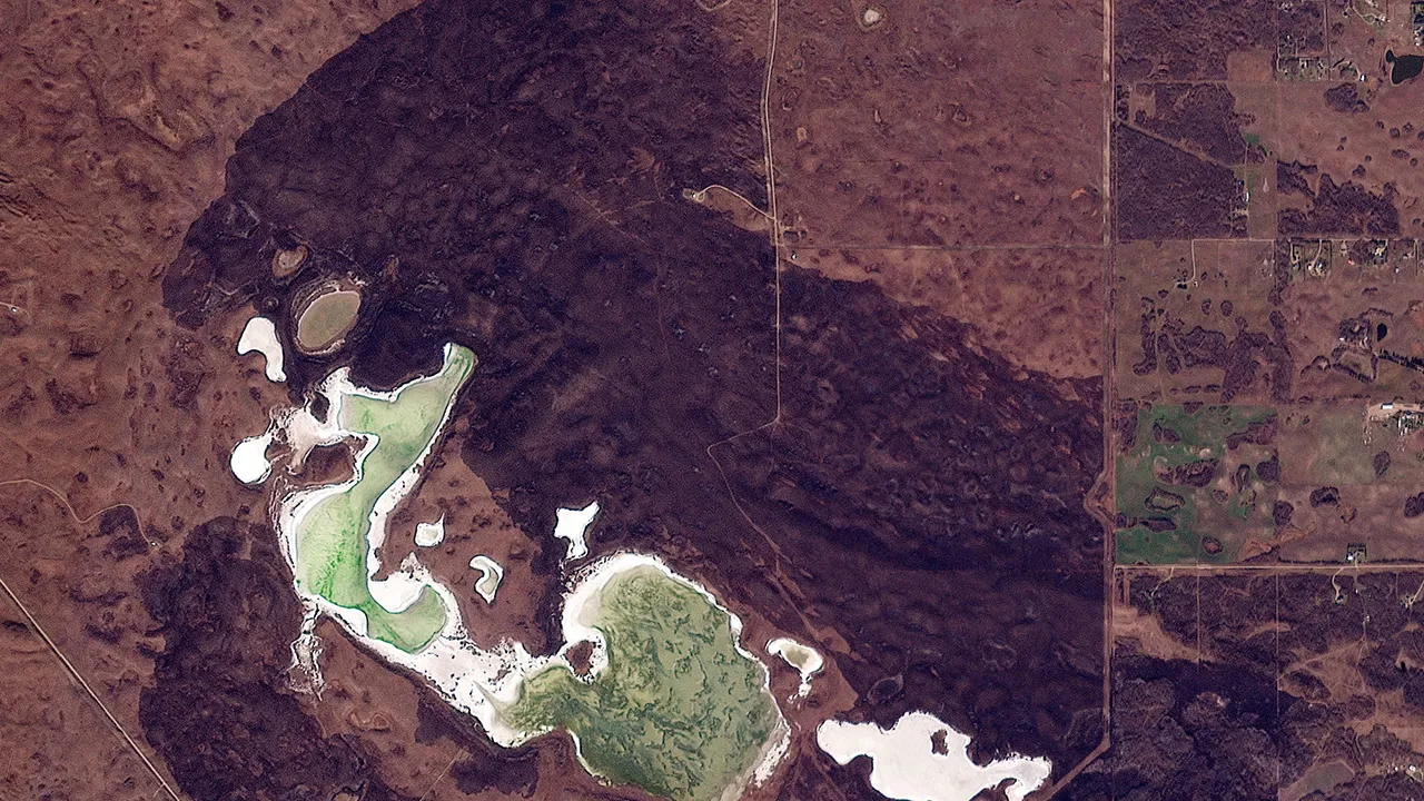 A satellite image shows an affected area following a fire at the Canadian Forces Base Wainwright, in Alberta, Canada, October 18, 2026. 2026 PLANET LABS PBC/Handout via REUTERS