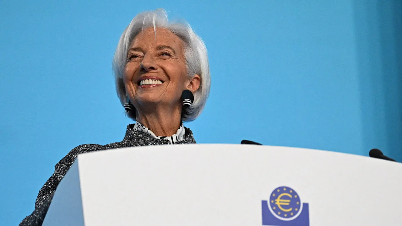 FILE PHOTO: European Central Bank (ECB) President Christine Lagarde reacts as she addresses the press following the ECB's Governing Council meeting, at the ECB headquarters in Frankfurt, Germany, March 19, 2026. REUTERS/Jana Rodenbusch/File Photo