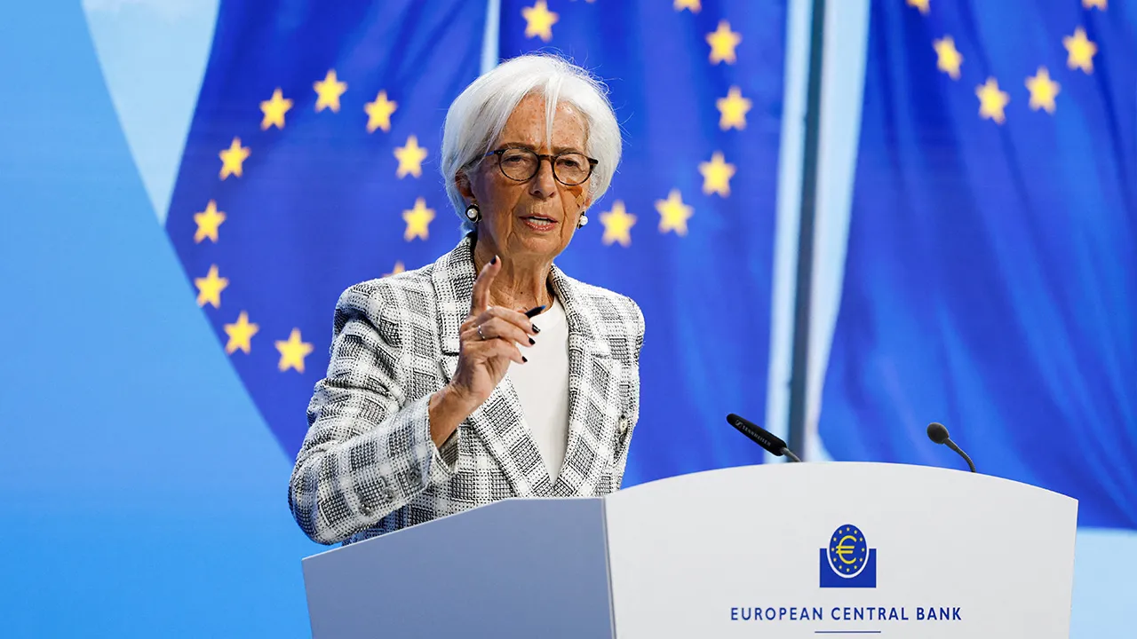 European Central Bank (ECB) President Christine Lagarde attends a press conference following the ECB Governing Council meeting at the bank's headquarters in Frankfurt, Germany, October 29, 2026. The ECB said in a statement that Lagarde had resigned and will step down on February 7, 2027. REUTERS/Heiko Becker