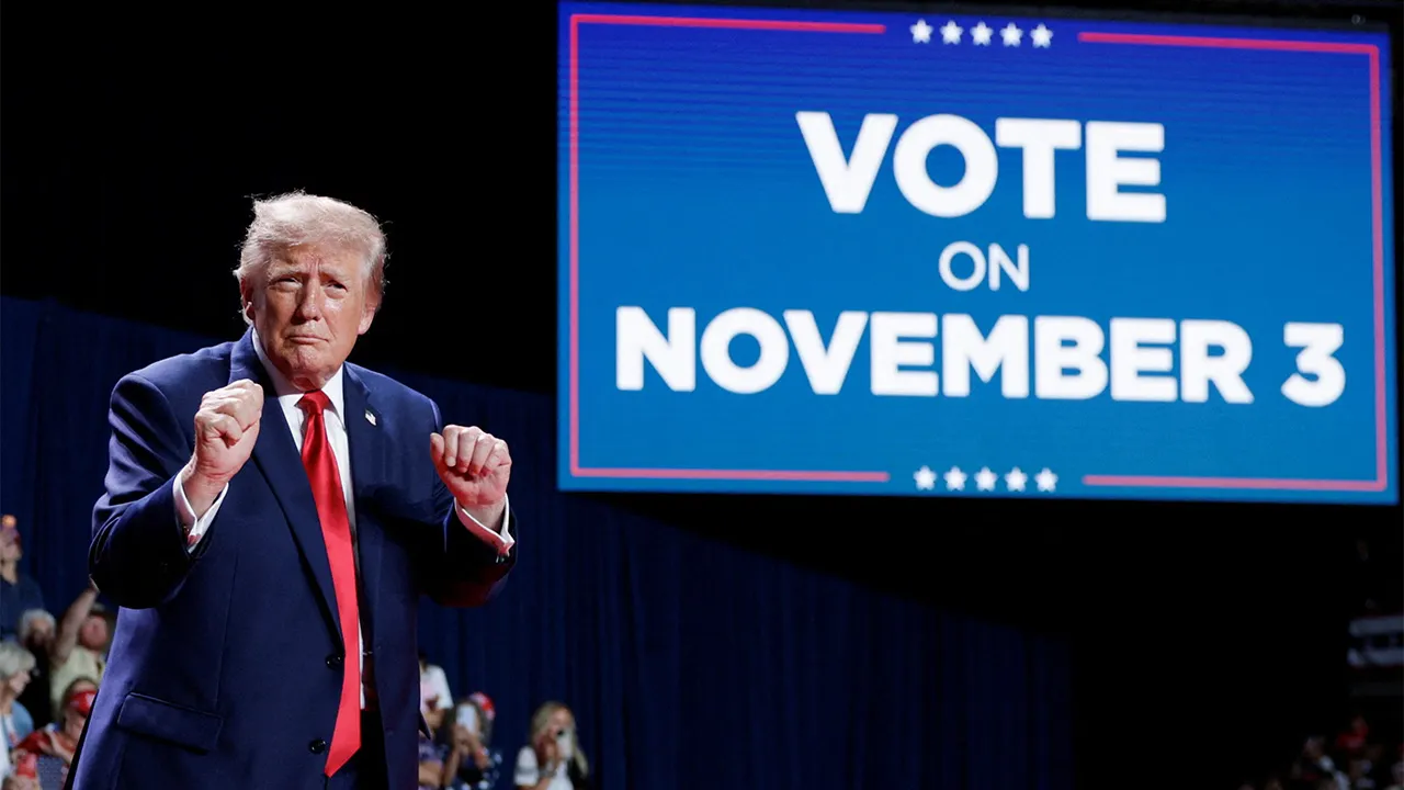 US President Donald Trump attends a campaign rally for Republican US Senate candidate Ken Paxton at Freeman Coliseum in San Antonio, Texas, US, October 7, 2026. REUTERS/