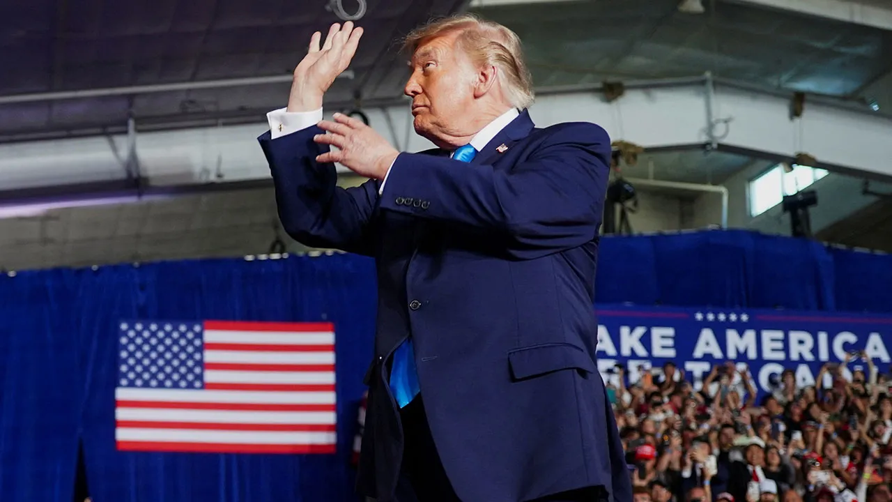 US President Donald Trump gestures during a rally at Pinnacle Bank Expo Center in Grand Island, Nebraska, US, October 5, 2026. REUTERS/Nathan Howard