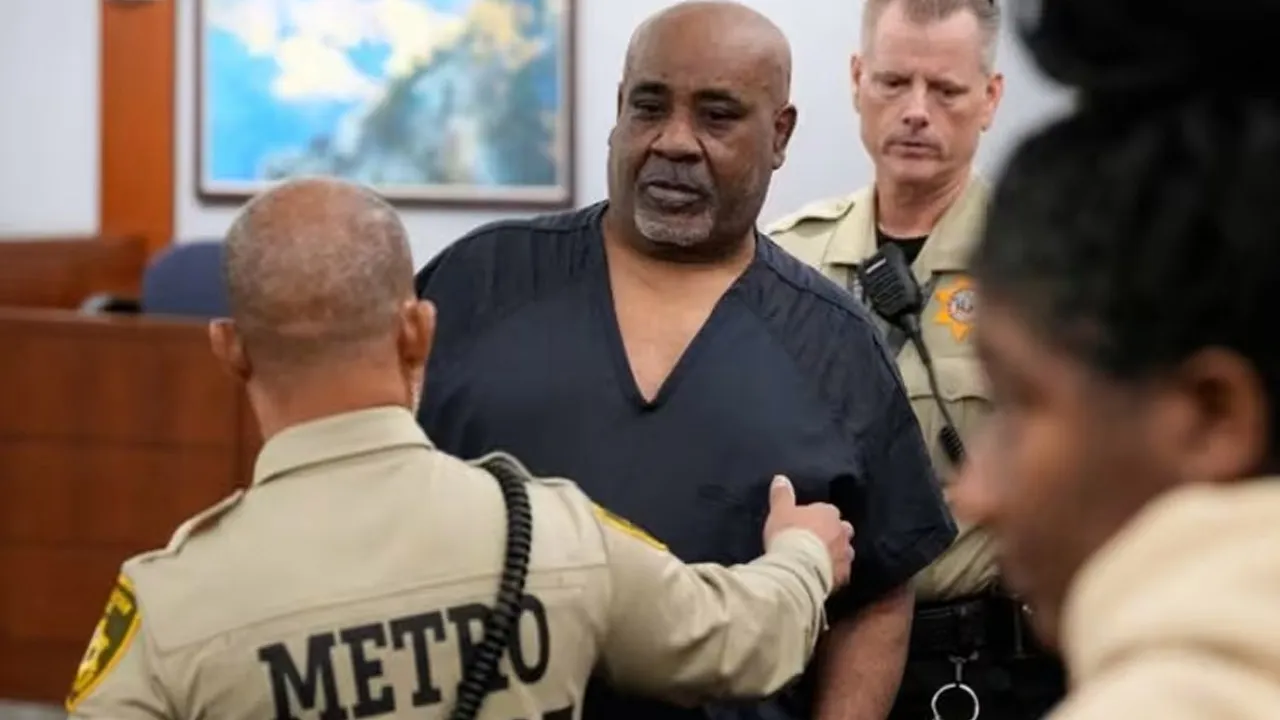 Duane Davis is escorted by police from a sentencing hearing after his murder conviction in the death of rapper Tupac Shakur on Tuesday, Oct 13, 2026, in Las Vegas, Nevada, US. (Photo: REUTERS/John Locher)