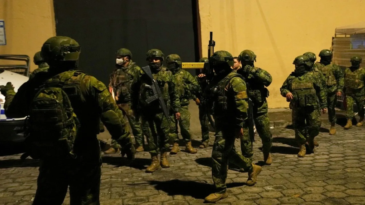 Soldiers leave El Inca prison after authorities regain control following a riot in Quito, Ecuador, Thursday, Oct. 22, 2026. (AP Photo/Dolores Ochoa)