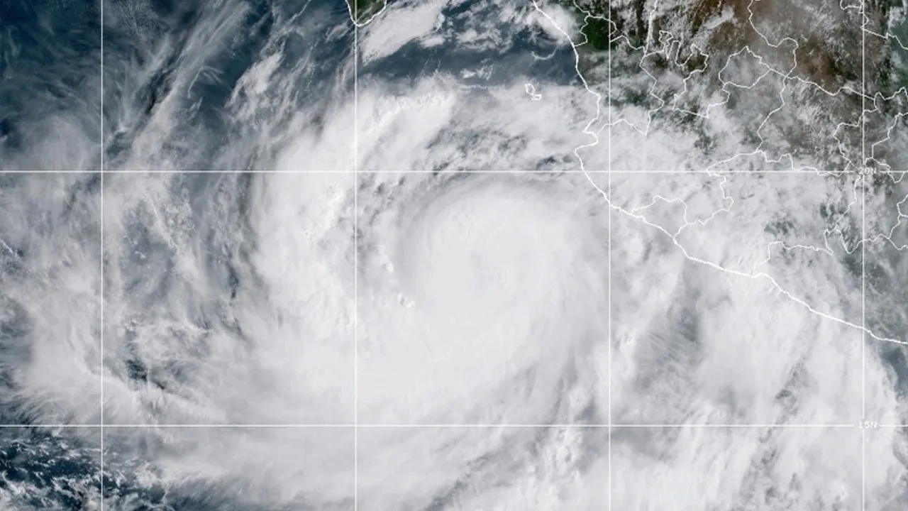 This satellite image from the National Oceanic and Atmospheric Administration shows Hurricane Rachel in the Pacific Ocean on Wednesday, Sept. 30, 2026. (National Oceanic and Atmospheric Administration via AP)
