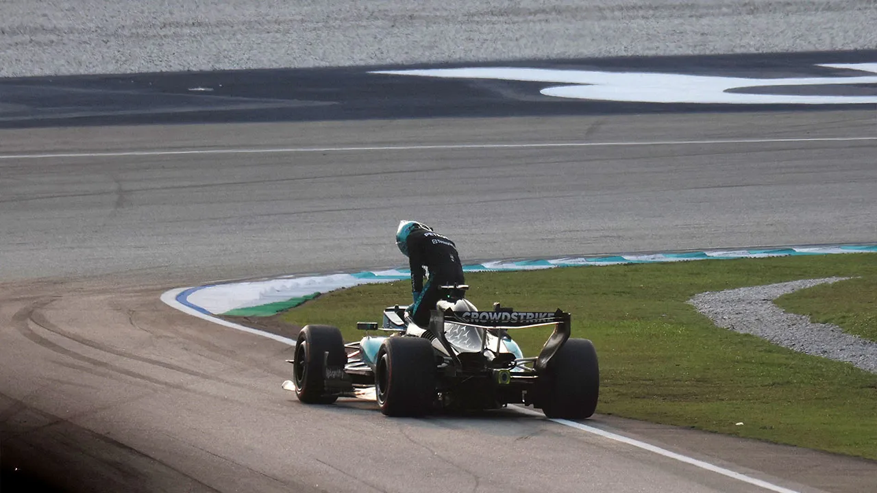 Formula One F1 - Bahrain Grand Prix - Sepang International Circuit, Sepang, Malaysia - October 4, 2026Mercedes' George Russell after retiring from the race REUTERS/Hasnoor Hussain