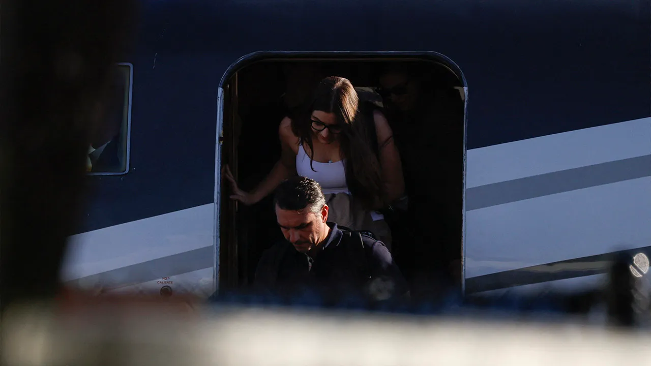 Brazilian Senator Flavio Bolsonaro disembarks from a plane after arriving at Opa-locka Executive Airport near Miami, Florida, U.S., October 28, 2026. REUTERS/Eva Marie Uzcategui