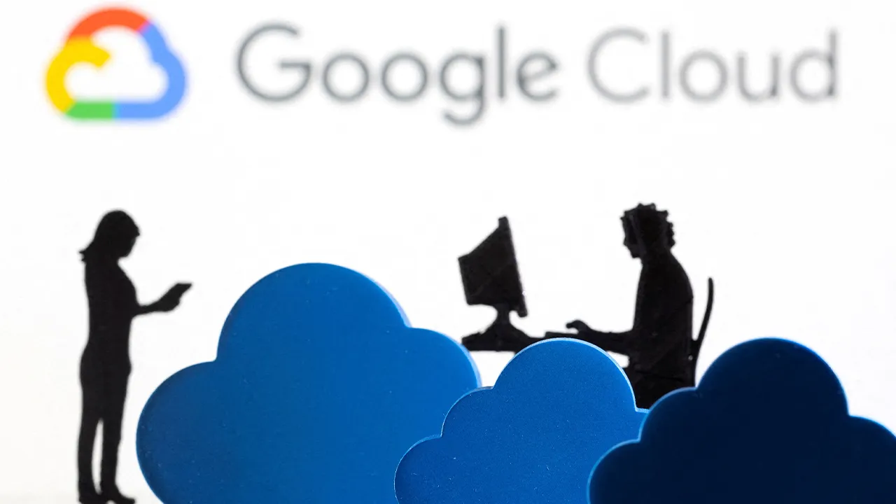 FILE PHOTO: 3D printed clouds and figurines are seen in front of the Google Cloud service logo in this illustration taken February 8, 2022. REUTERS/Dado Ruvic/Illustration/File Photo