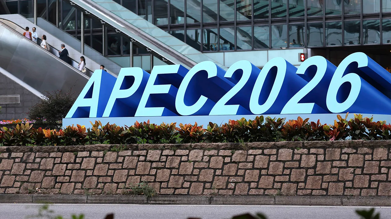 APEC signage is displayed in Hong Kong's financial district during the Asia-Pacific Economic Cooperation (APEC) Finance Ministers' Meeting, on Tuesday, Oct. 20, 2026. (AP Photo/May James)