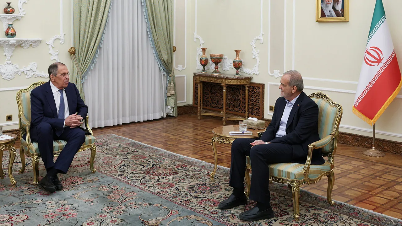 Iranian President Masoud Pezeshkian meets with Russian Foreign Minister Sergei Lavrov in Tehran, Iran, October 19, 2026. Iran's Presidential website/WANA (West Asia News Agency)/Handout via REUTERS