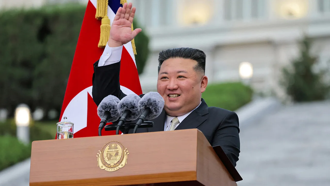 North Korean leader Kim Jong Un delivers a speech during a visit to Kim Il Sung University to mark the 80th anniversary of its founding, in Pyongyang, North Korea, September 30, 2026, in this photo released by North Korea's official Korean Central News Agency. KCNA via REUTERS