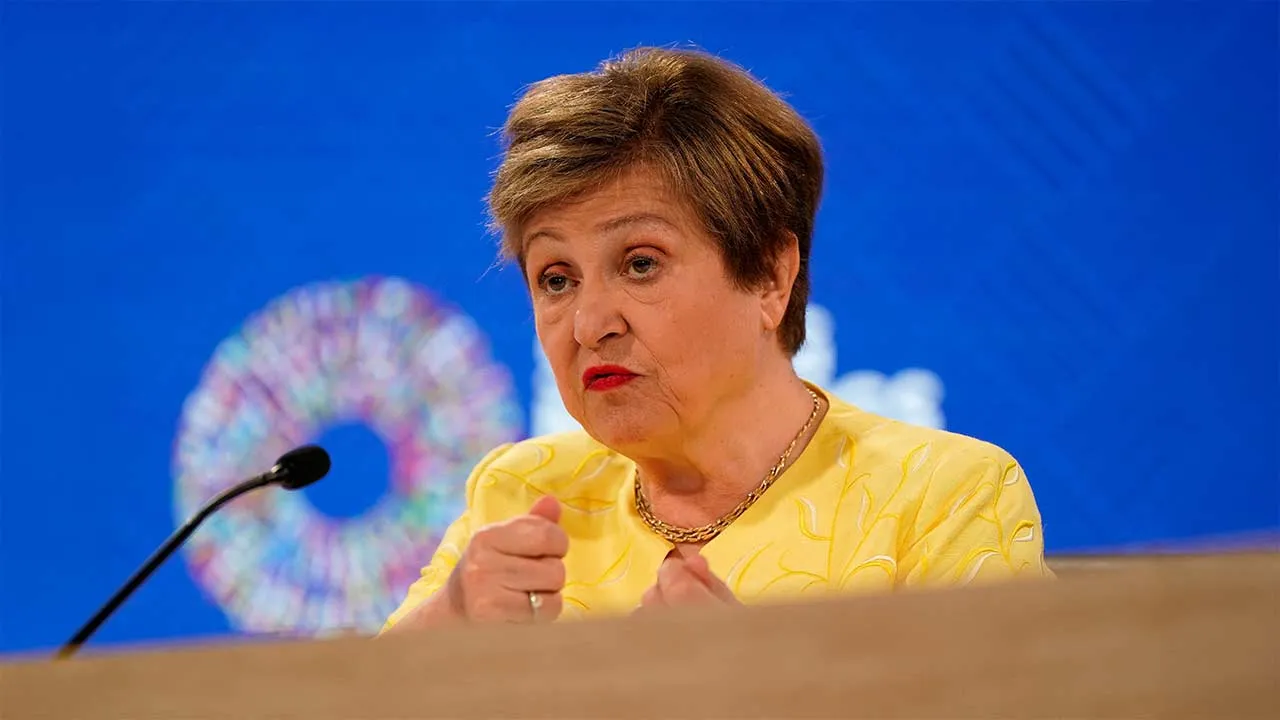 FILE PHOTO: International Monetary Fund (IMF) Managing Director Kristalina Georgieva participates in a press briefing at the IMF/World Bank 2026 Spring Meetings in Washington, D.C., U.S., April 17, 2026. REUTERS/Elizabeth Frantz/File Photo