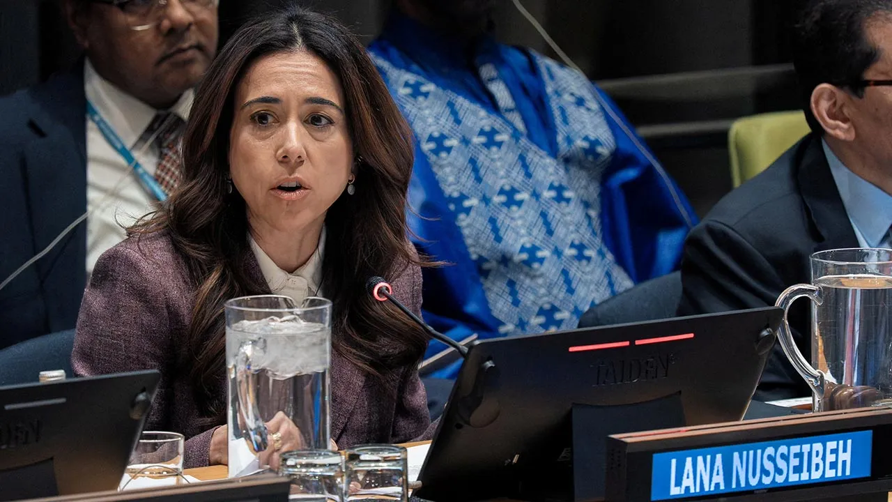 UAE's Minister of State Lana Nusseibeh speaks at the at United Nations headquarters in New York City, New York, US, October 27, 2026. REUTERS/David 'Dee' Delgado REFILE - CORRECTING DATE FROM "26" TO "27".
