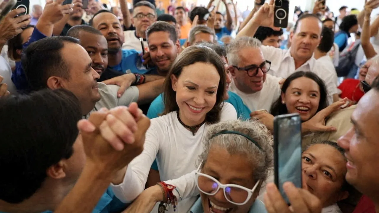 Venezuelan opposition leader Maria Corina Machado arrives at a church after returning to the country following nearly a year abroad, in Lara, Venezuela, October 25, 2026. Vente Venezuela Press/Handout via REUTERS. NO RESALES. THIS IMAGE HAS BEEN SUPPLIED BY A THIRD PARTY. TPX IMAGES OF THE DAY