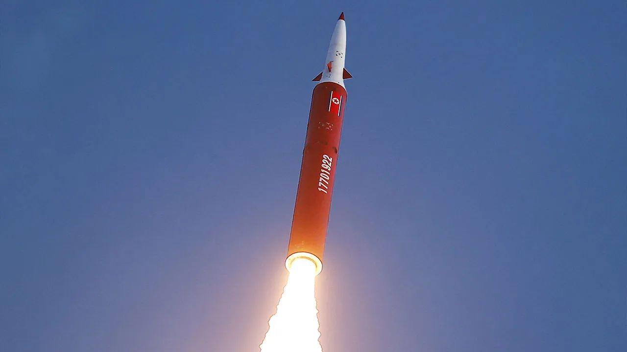 An intermediate-range missile is fired during a drill overseen by North Korean leader Kim Jong Un from the eastern region of the country toward the East Sea in North Korea, October 3, 2026, in this picture released by North Korea's official Korean Central News Agency. KCNA via REUTERS ATTENTION EDITORS - THIS IMAGE WAS PROVIDED BY A THIRD PARTY. REUTERS IS UNABLE TO INDEPENDENTLY VERIFY THIS IMAGE. NO THIRD PARTY SALES. SOUTH KOREA OUT. NO COMMERCIAL OR EDITORIAL SALES IN SOUTH KOREA.