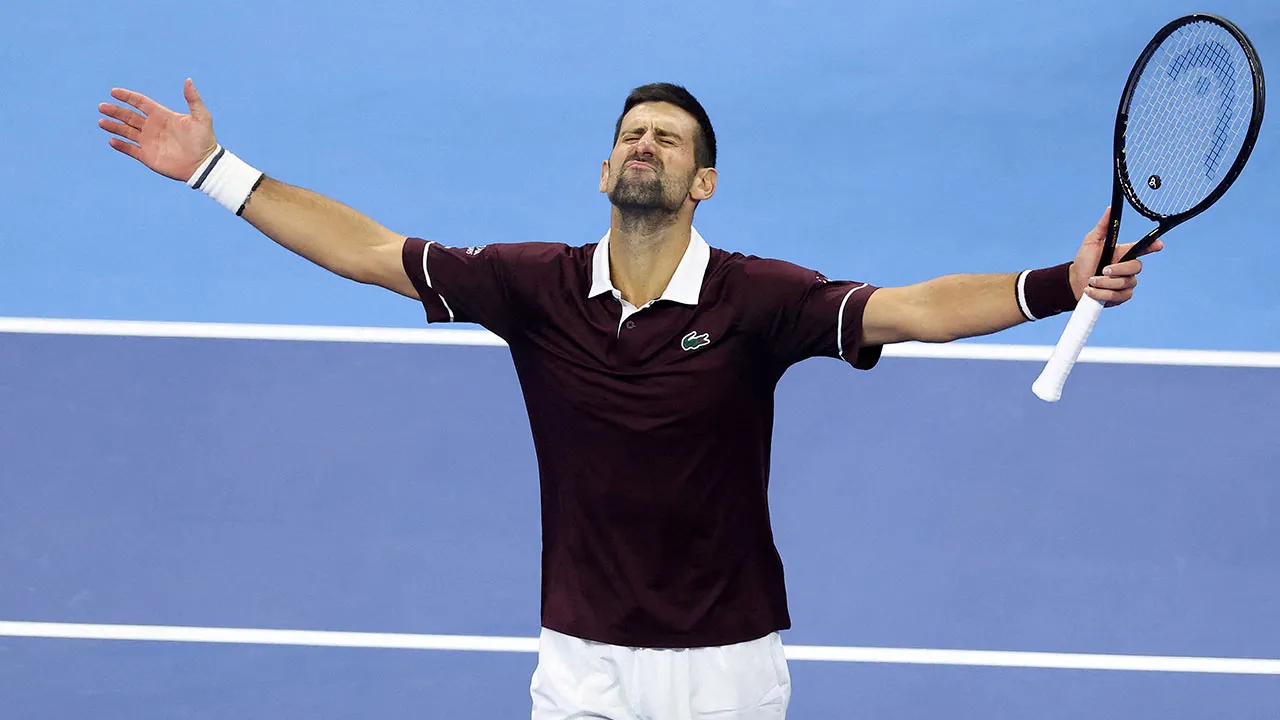 ennis - China Open - National Tennis Center, Beijing, China - October 4, 2026 Serbia's Novak Djokovic celebrates after winning his quarterfinal match against Germany's Alexander Zverev REUTERS/Maxim Shemetov