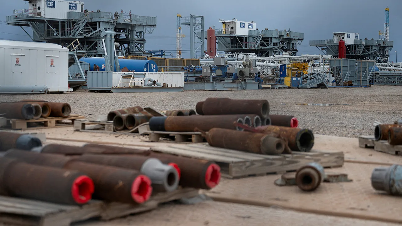 Oil rig platforms sit in storage at a Helmerich & Payne yard in Odessa, Texas, U.S. June 10, 2025. REUTERS