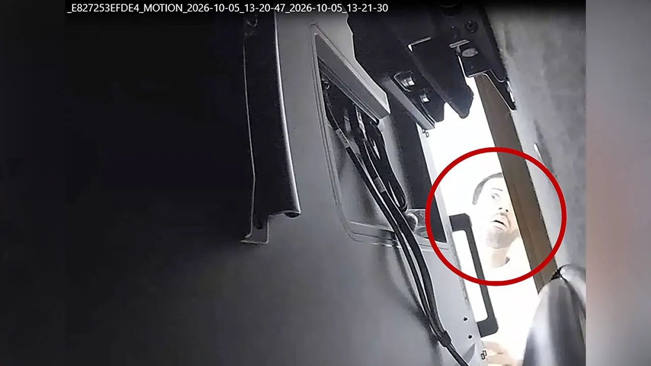 A man described as Abdulrahman Alfozan, a Saudi national employed as an OpenAI engineer, looks behind a television where a recording device had been placed at a conference room in OpenAI offices, in a still image from surveillance video included in a charging document after US federal agents the man and charged him with installing a hidden audio recording device, in San Francisco, California, US, October 5, 2026. Department of Justice/Handout via REUTERS. THIS IMAGE HAS BEEN SUPPLIED BY A THIRD PARTY