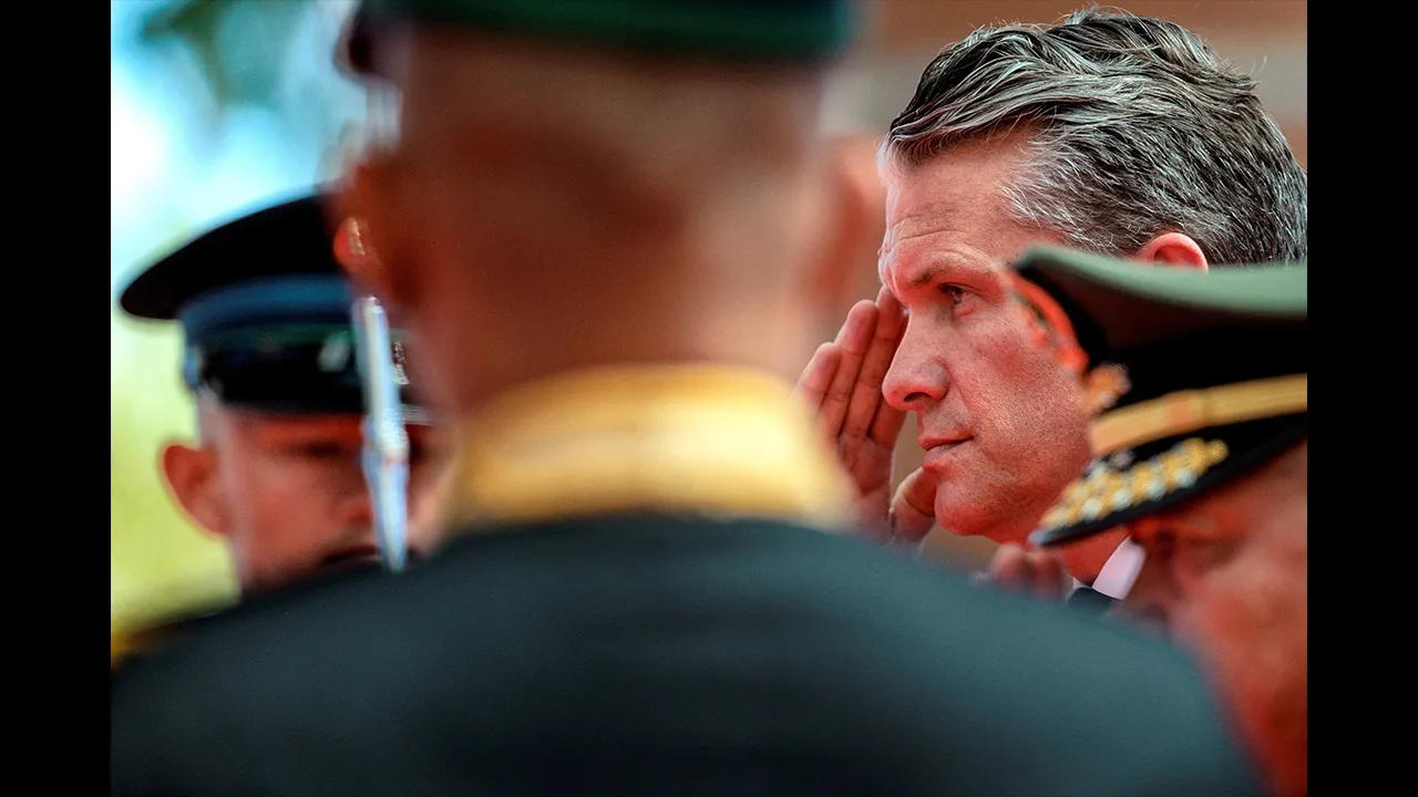 CEBU, PHILIPPINES - OCTOBER 28: US Secretary of War Pete Hegseth arrives for the ASEAN Defence Ministers' Meeting at Mactan Expo on October 28, 2026 in Cebu, Philippines. Ezra Acayan/Pool via REUTERS