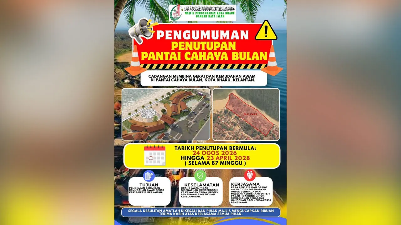 Pantai Cahaya Bulan ditutup sementara hingga April 2028