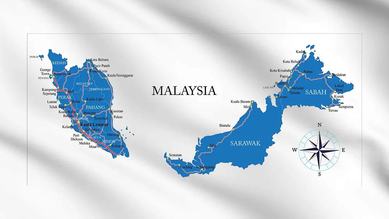 Ilustrasi peta Malaysia. Adobe Stock