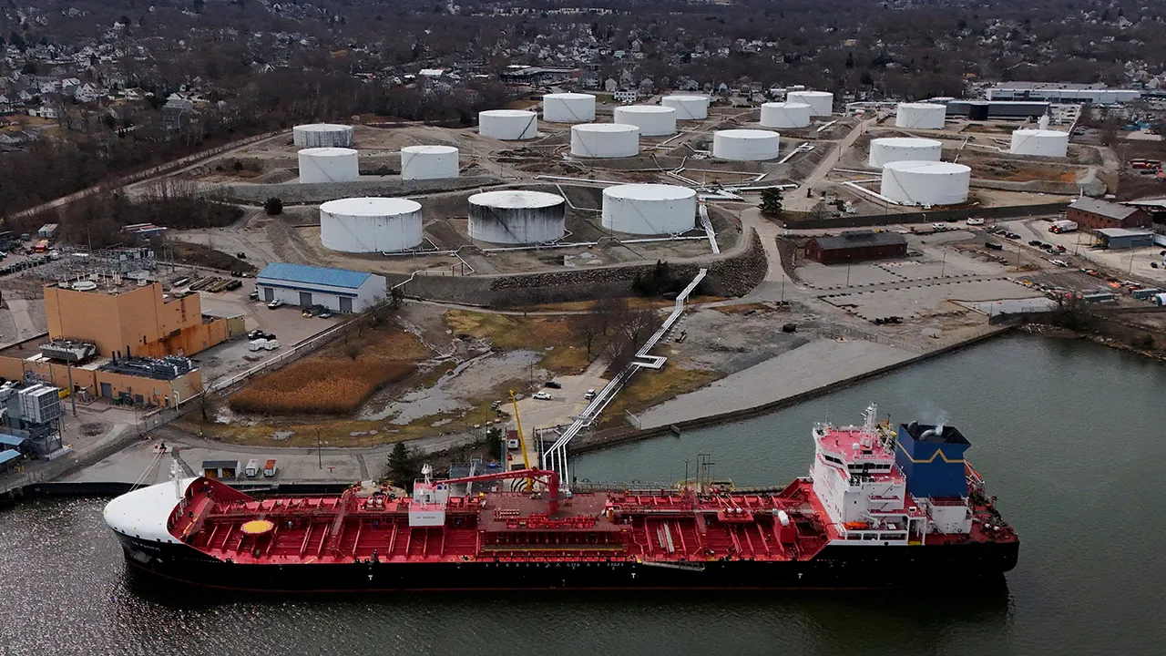 A drone view shows the Portuguese flagged oil and chemical tanker ship CB Pacific docked at the Moran Shipping Agencies’ Citgo Petroleum Quincy/Braintree Terminal, which according to the company handles home heating oil, gasoline and diesel, after the CB Pacific arrived from Quebec, Canada to Braintree, Massachusetts, U.S., March 18, 2026. REUTERS