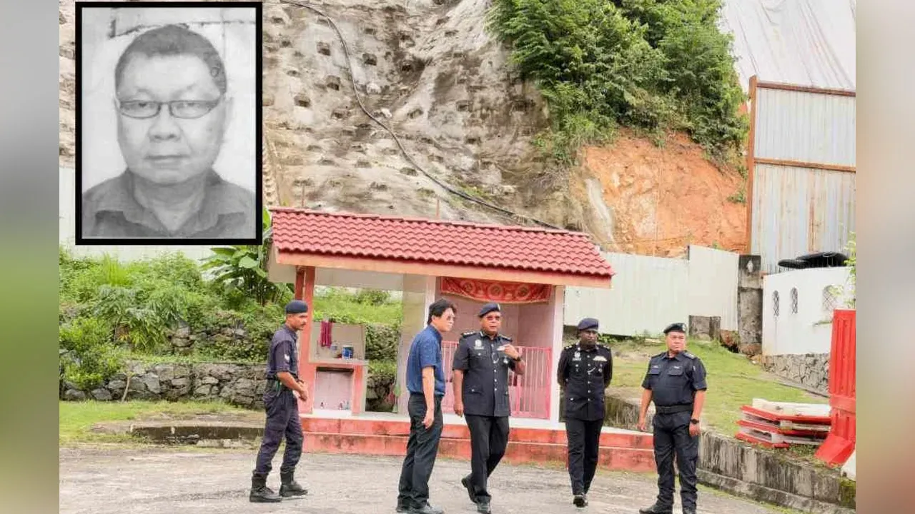 Abdul Rozak (tengah) sedang meninjau lokasi kejadian pada petang Isnin dan Wong Kar Lin (Gambar kecil). SINAR HARIAN