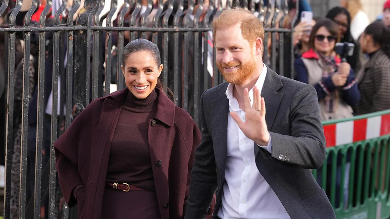 Britain's Prince Harry and Meghan, Duke and Duchess of Sussex arrive for a visit to The Community Recording Studio in Nottingham, England, Thursday, Oct. 15, 2026. (AP Photo/Maja Smiejkowska)
