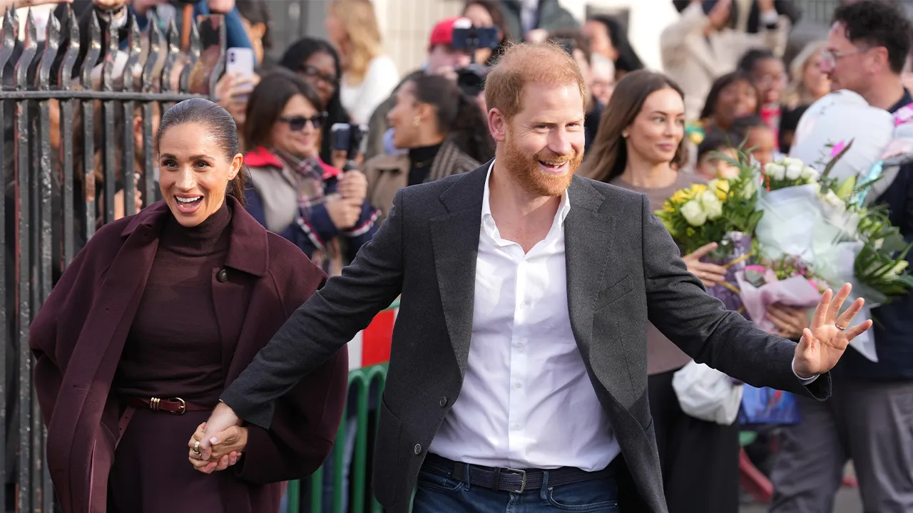 Britain's Prince Harry and Meghan, Duke and Duchess of Sussex arrive for a visit to The Community Recording Studio in Nottingham, England, Thursday, Oct. 15, 2026. (AP Photo/Maja Smiejkowska)