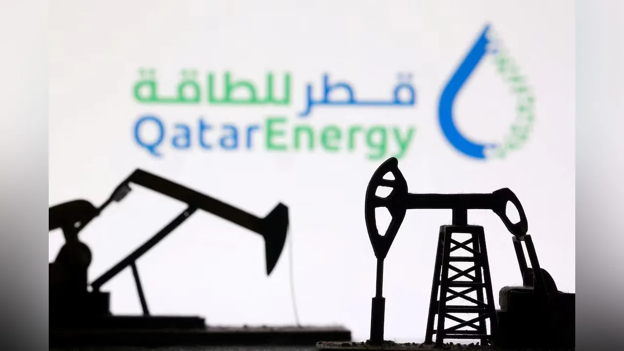 3D-printed oil pump jacks and the QatarEnergy logo appear in this illustration taken March 2, 2026. REUTERS/Dado Ruvic/Illustration