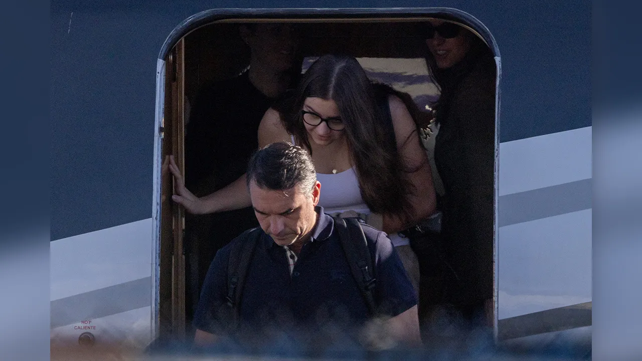 Brazilian Senator Flavio Bolsonaro disembarks from a plane after arriving at Opa-locka Executive Airport near Miami, Florida, US, October 28, 2026. REUTERS/Eva Marie Uzcategui