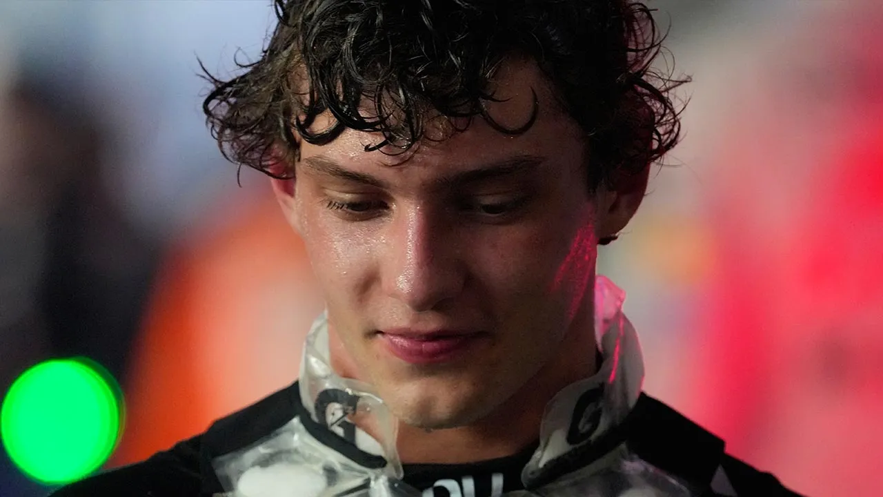 Mercedes driver Andrea Kimi Antonelli of Italy reacts after the Singapore Formula One Grand Prix race in Singapore, Sunday, Oct. 11, 2026. (AP Photo/Vincent Thian)
